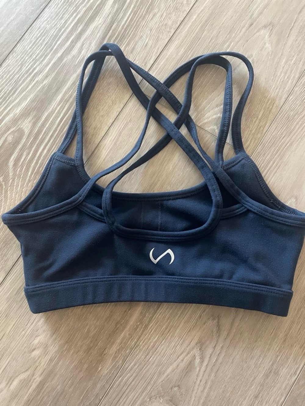 Women's Navy Strappy Sports Bra with Cross-Back Detail